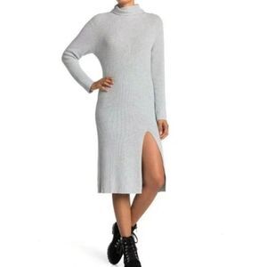 Abound Turtle Neck Midi Slit Ribbed Sweater Dress Grey Long Sleeve Womens Small